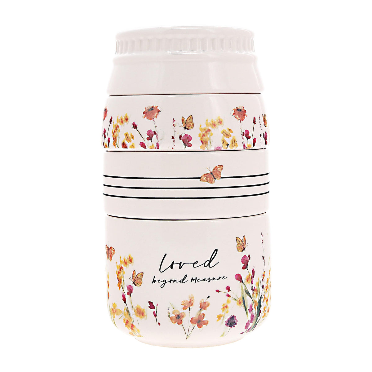 Pavilion Gift Company - Loved Beyond Measure - 6-inch Stackable Ceramic Kitchen Measuring Cup - ¼, ⅓, ½, 1 Cup, Rustic, Antique, Farmhouse Design For Kitchen, Mason Jar Measuring Cup, 1 Count, Cream