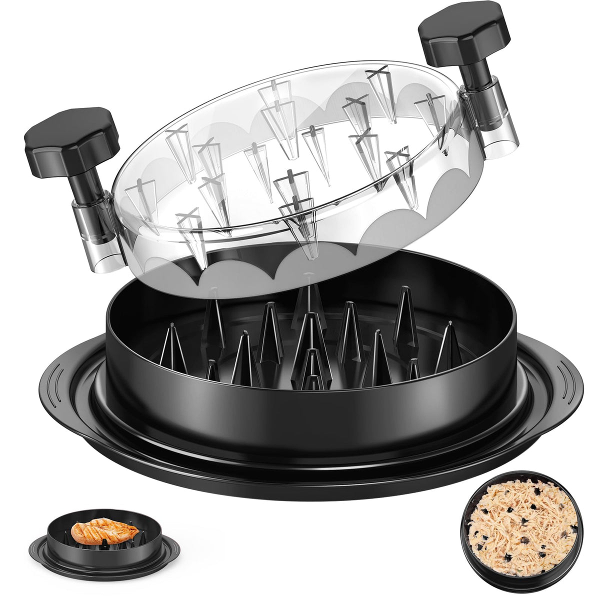 SoulLife Chicken Shredder 8 Inches, Chicken Breast Shredder Tool, Cooked Meat Shredder With Clear Lid, Ergonomic Design, Auti-slip, Easy To Clean, Chicken Shredder Tool Twist, Chicken Grinder (Black)
