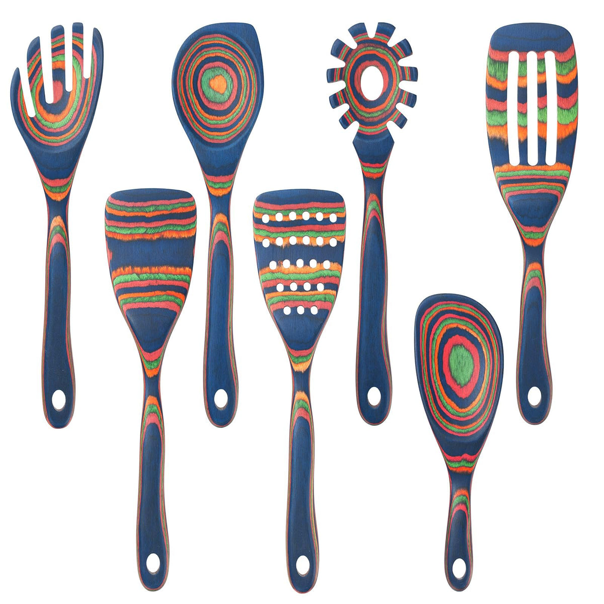 7 Pcs Wood Cooking Utensils Set, Wooden Kitchen Utensil Set for Cooking, Wooden Cooking Spoons & Spatulas, Safe for Non-Stick Cookware, Blue