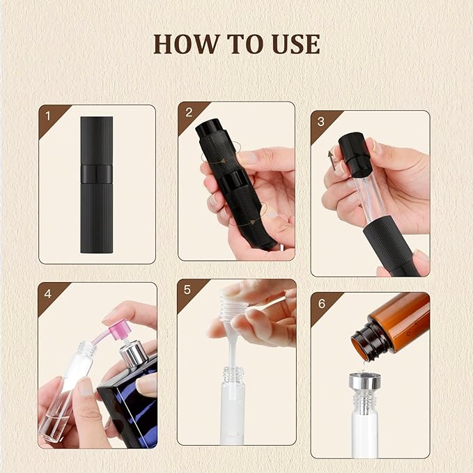LISAPACK Perfume Travel Refillable Bottle - Atomizer Cologne Spray for Men Portable - Mini Sprayer Empty for Refill - Small Size 8ML Striped (Black, Silver, Blue)