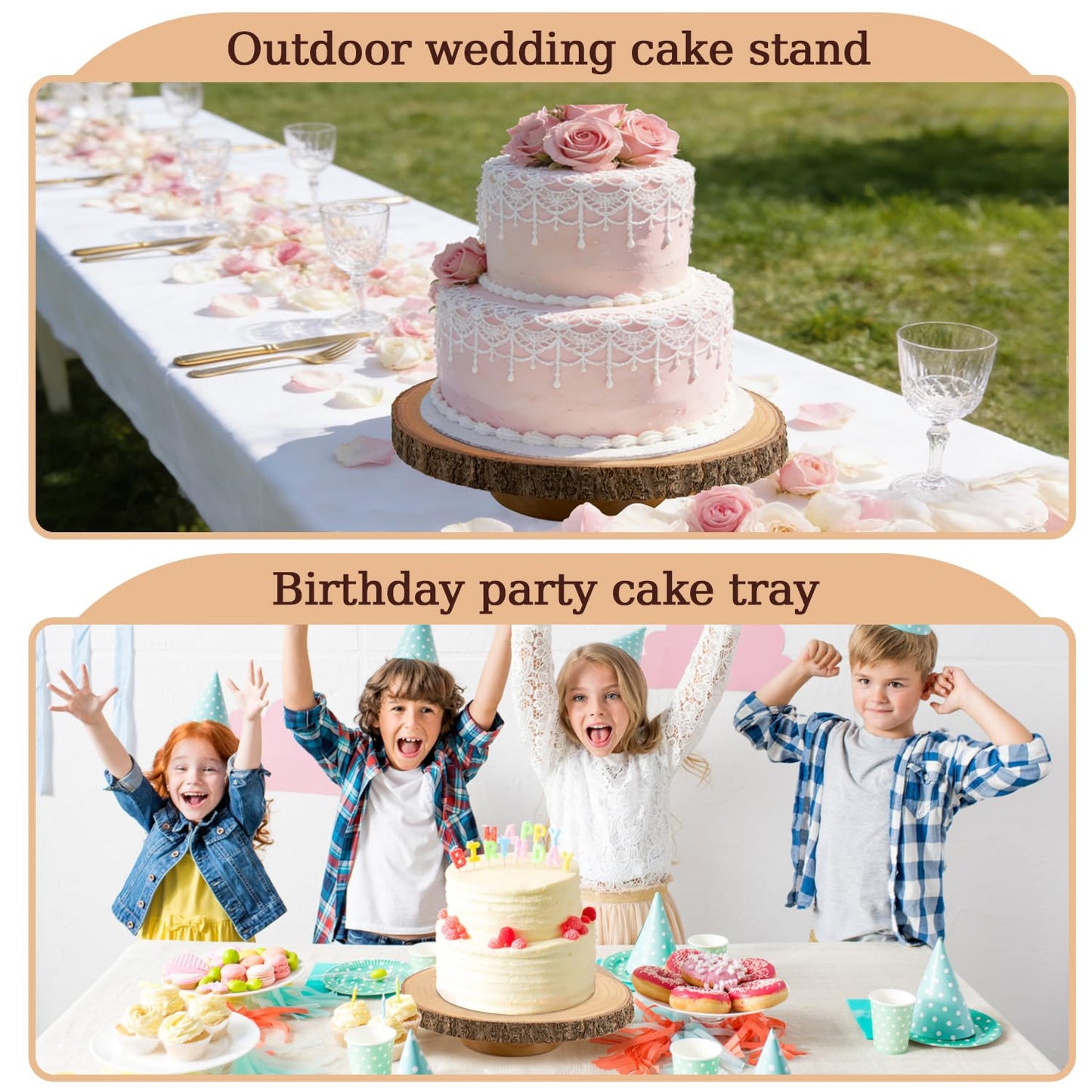 YICMY 12" Rotating Wood Cake Stand with Cake Cutting Set (Knife and Server) - Rustic Wooden Cake Turntable for Decorating, Party, Wedding, Baby Showers, Reception, Event - Ideal Baking Gift & Decor