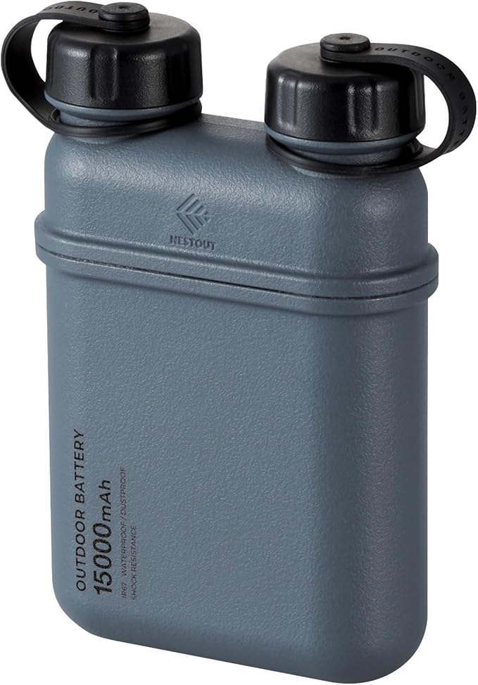 ELECOM NESTOUT Rugged Power Bank, 15000mAh Outdoor Charger, 32W USB C Fast Charging PD, Waterproof IP67, Heavy Duty Shockproof, Tactical Battery Pack for iPhone Tablet Hiking Camping Survival (Gray)
