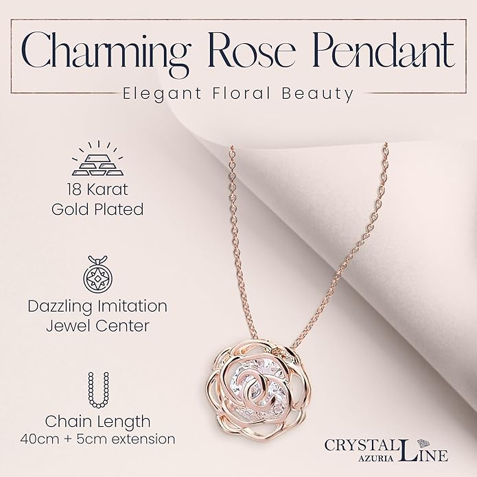 Crystalline Azuria Women 18K Gold Plated White Crystal Roses Flowers Necklace and Earrings Set for Women Wedding Party Bridal Bridesmaid Accessories