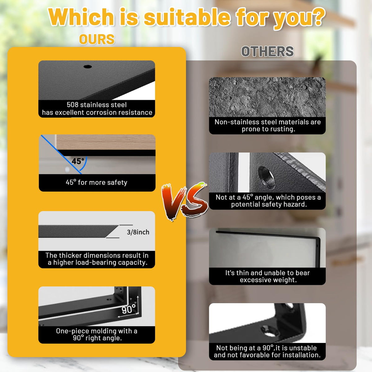 Countertop Support Bracket 18 inch 3 Pack (3/8" Thick),Premium Heavy Duty Granite Countertop Brackets 18"x8"x2.5",Shelf L Bracket Mantel Corbels for Quartz,Wood,Concrete and Laminate Countertops