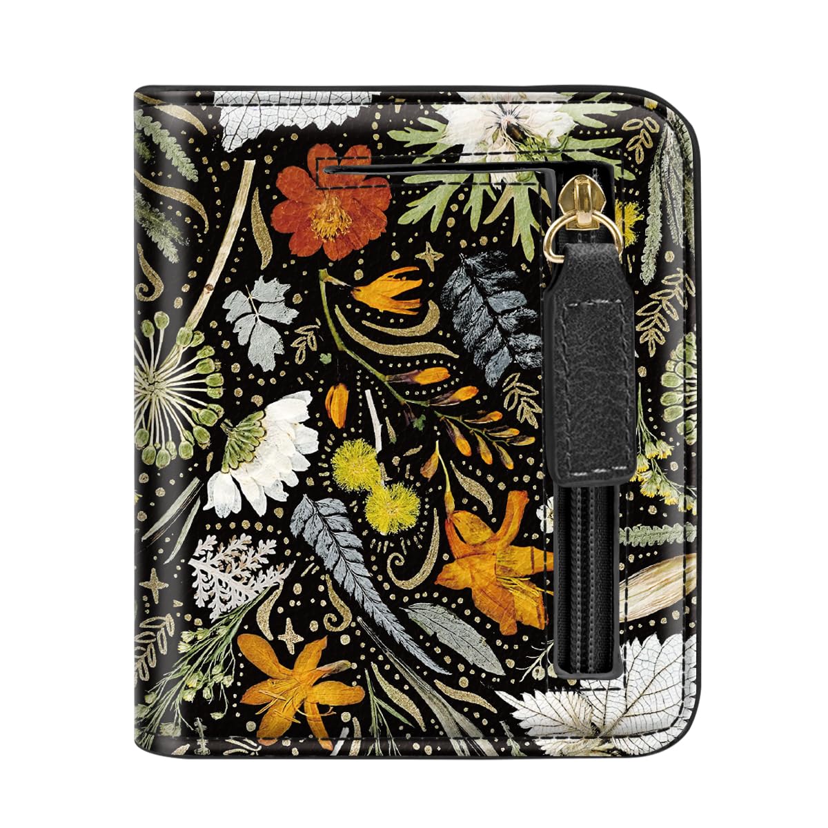 Simikol Womens Small RFID Blocking Wallet Compact Bifold Pocket Cute Credit Card Holder Leather Coin Slot Ladies Mini Purse with ID Window, Dried Flowers