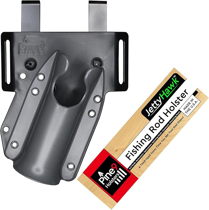 JettyHawk Fishing Rod Hip Holster, Hands-Free Quick-Draw Holder, Fits 1.5-2" Pole, for Spinning, Baitcaster, Centerpin & Surf Rods, Wading & MOLLE Belts