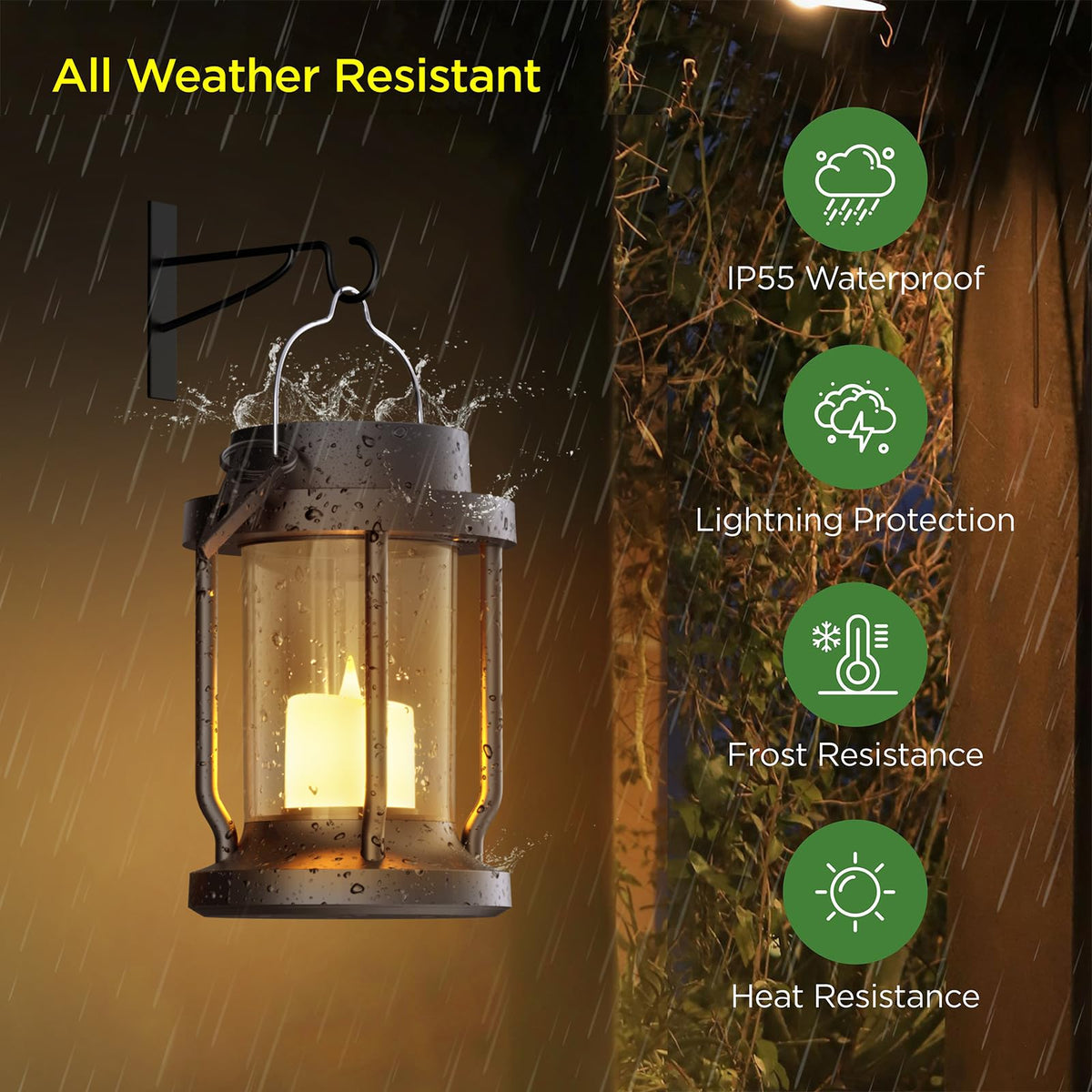 Solar Lantern Outdoor Indoor Use – Hanging Solar Lights with Realistic Flickering Flameless Candle, Weatherproof for Garden Decor, Patios, Trees, and Lawns (Black, 2 Pack)