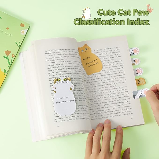 Hommie Cat Sticky Notes Set, Cute Sticky Note Animal Divider Tabs Bundle Writing Memo Pads Page Marker, Sticky Notes Pads for Cat Lovers Kids Office School Supplies Creative Gifts