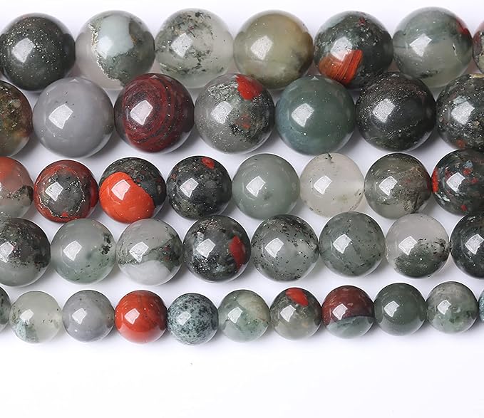120PCS 6mm Natural African Bloodstone Beads Round Loose Gemstone Energy Healing Power Stone Beads for Jewelry Making DIY Bracelet 32" 2 Strands