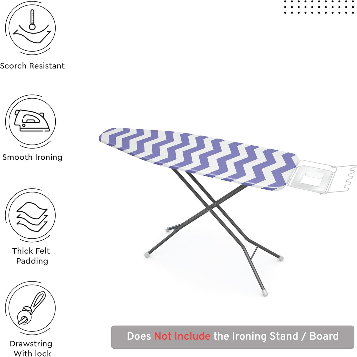Encasa XO Ironing Board Cover and Pad 49"x18" - Thick 3mm Felt Padding, Drawstring Tightening & Lock, Easy Fit, Scorch & Stain Resistant, Fits Wide Ironing Board - Zig Zag Peri