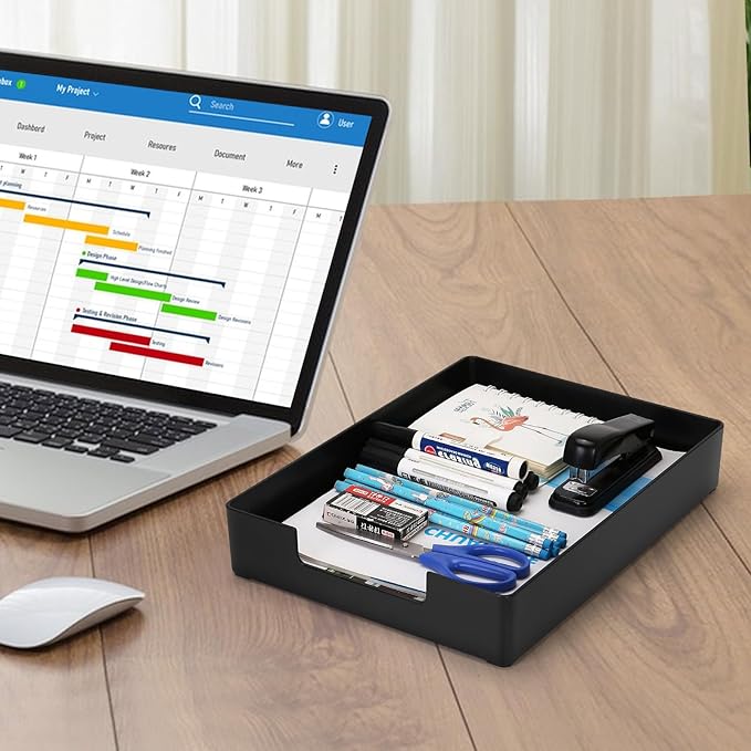 Letter-Size Paper Tray Organizer/Office Organizers/Rectangular Plastic Files/Desk Accessories, Plastic Paper Holder File Organizer for Office, School, Home Storage (Black)/Stackable/
