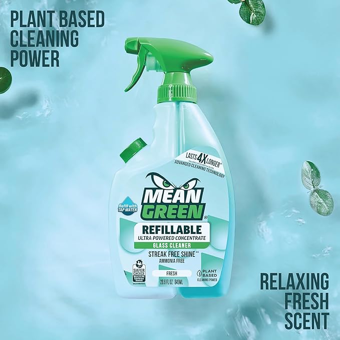 Mean Green Refillable Ultra Powered CONCENTRATE Glass Cleaner, Fresh, 14.3 Ounce 2-Pack