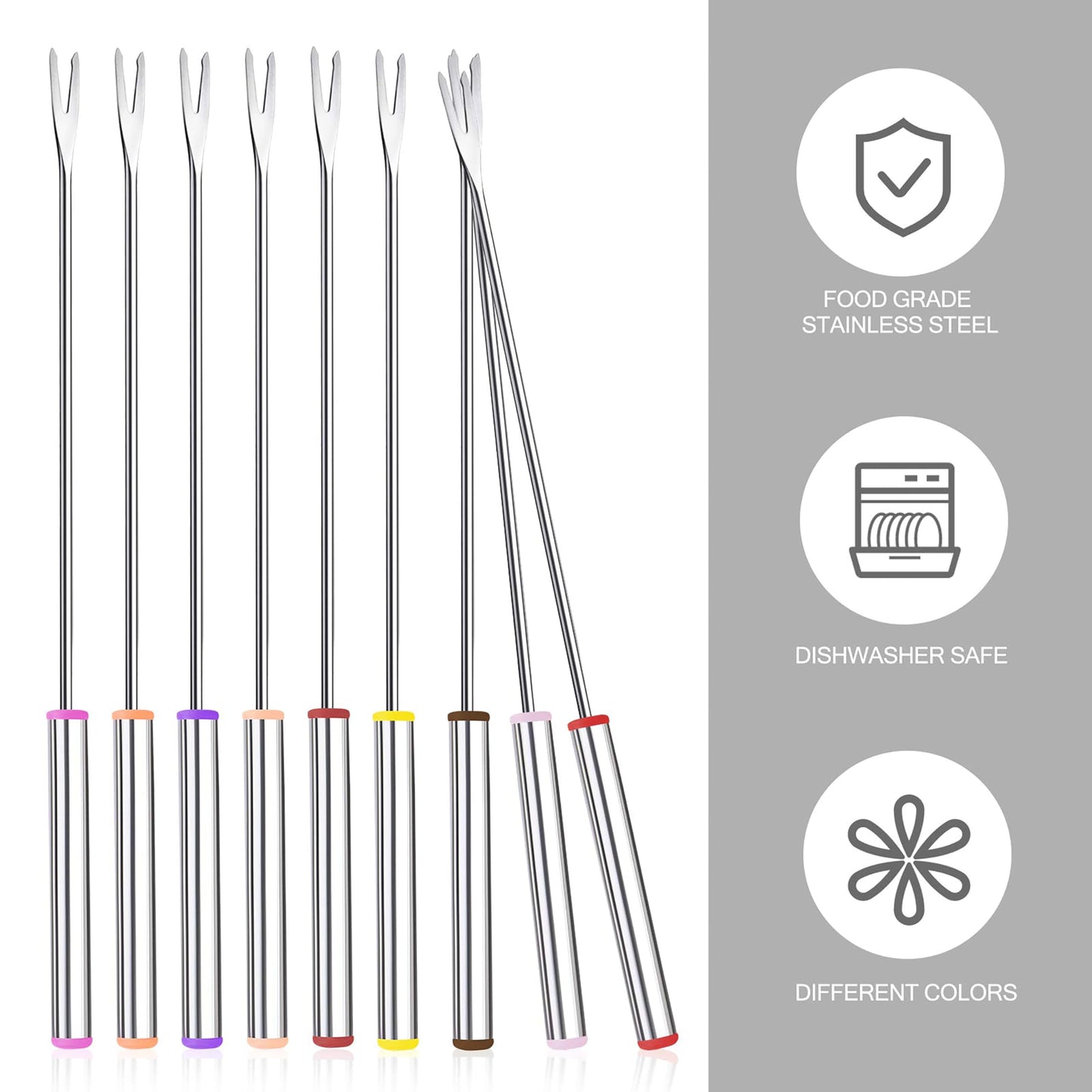 15pcs 9.6 Inch Fondue Sticks Stainless Steel Barbecue Fruit Dessert Forks with Heat Resistant Handle for Roast Meat Chocolate Dessert Cheese Marshmallows