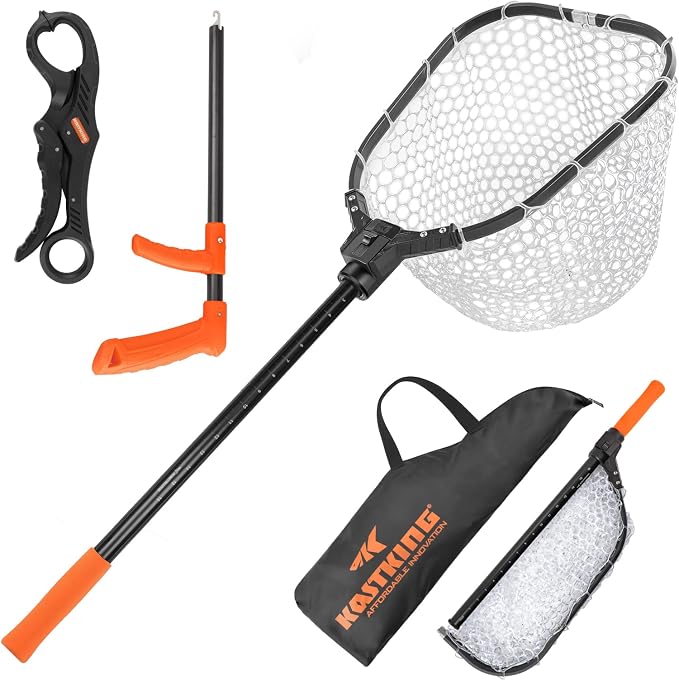 KastKing Brutus Fishing Net, Foldable Extendable Fish Landing Net, Lightweight & Portable Fishing Net with Soft EVA Foam Handle, Holds up to 44lbs/20KG, Fish-Friendly Mesh for a Safe Release