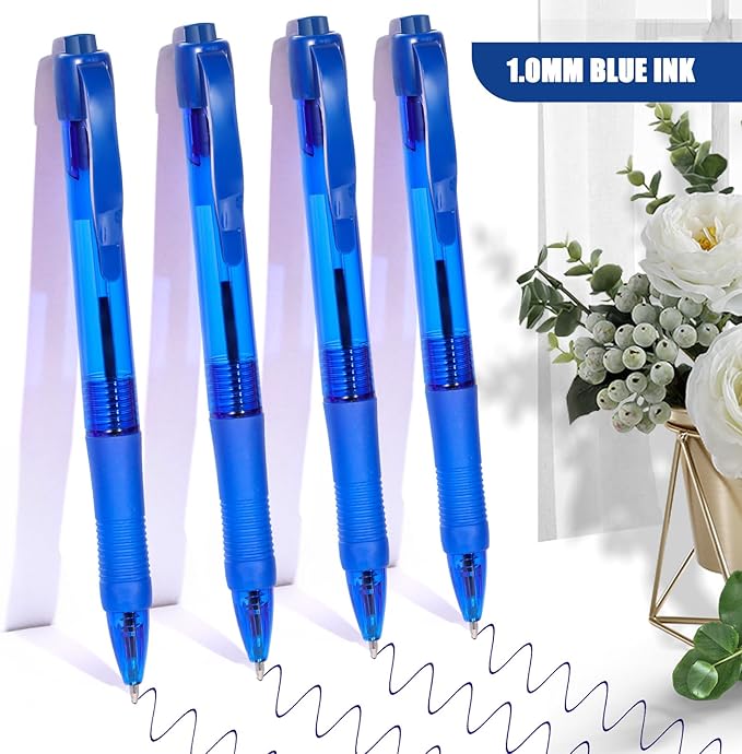 deegtran Pens Bulk, 100 Pack No Bleed Blue Ink Click Pens with Soft Grip, Wholesale Retractable Ballpoint Pens for Office School, Medium Point Smooth 1.0MM
