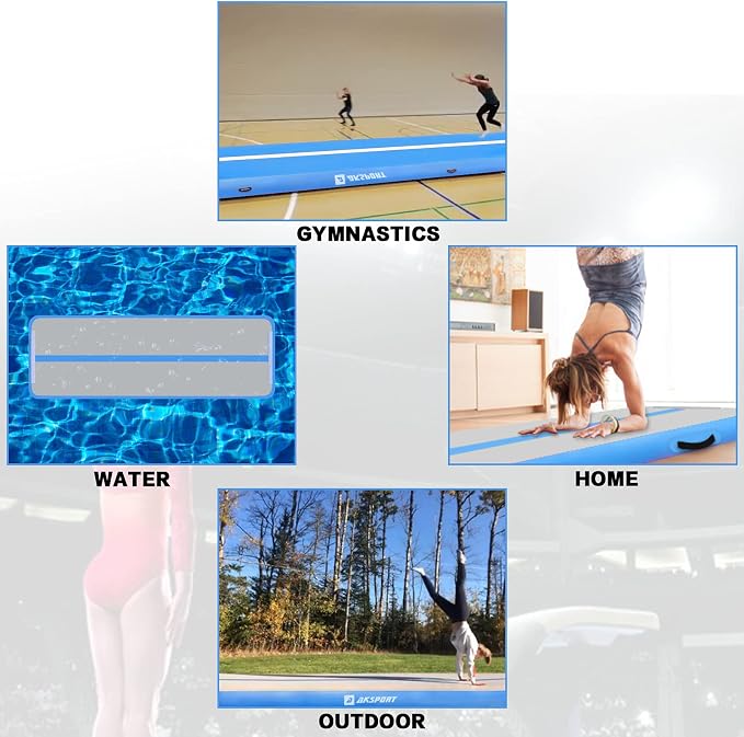 AKSPORT Inflatable Gymnatsics Mat Tumble Track 10ft 13ft 16ft 20ft 23ft Air Tumbling Mat with Air Pump for Home Use/Training/Cheerleading/Yoga