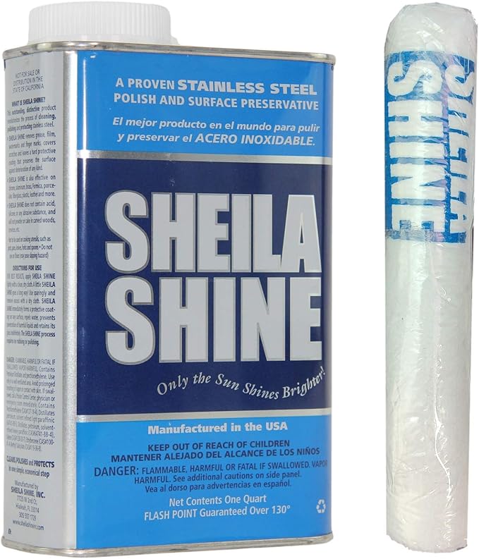 Sheila Shine Stainless Steel Cleaner and Polish with Microfiber Cleaning Cloth, Removes Grease, Fingerprints, Streaks, Household Kitchen Cleaner Spray for Stainless Steel & Appliances-1Qt. Can & Cloth