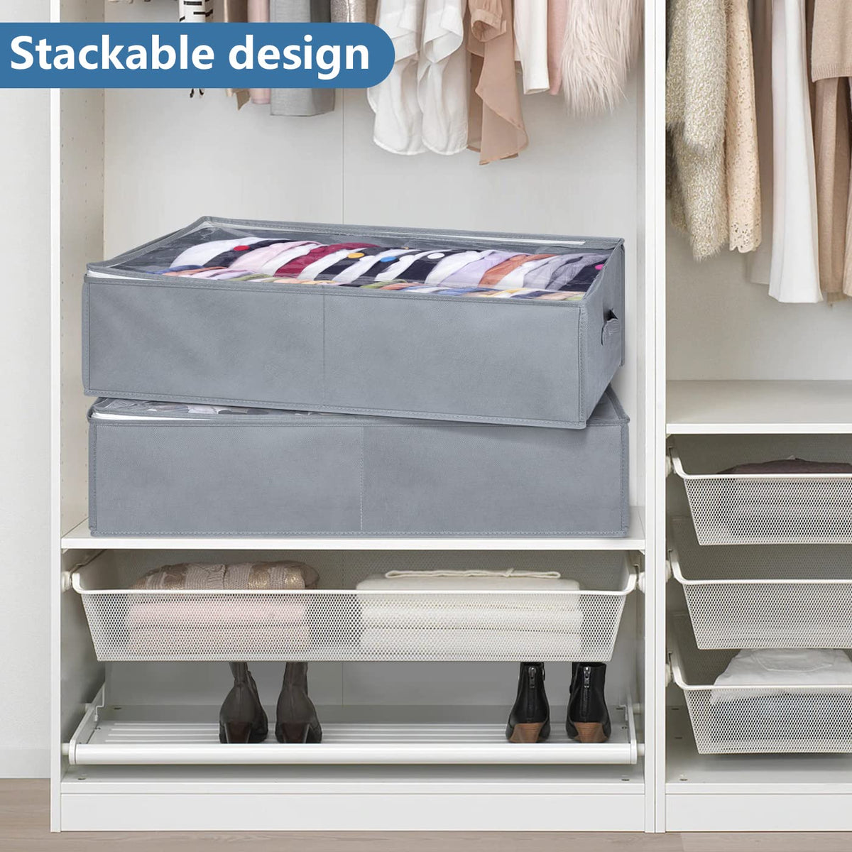 AOODA Large Hat Storage Box for Baseball Caps, Holds Up to 50 Caps Wide Hat Organizer for Closet with Cardboard, Under Bed Snapback Holder, Grey