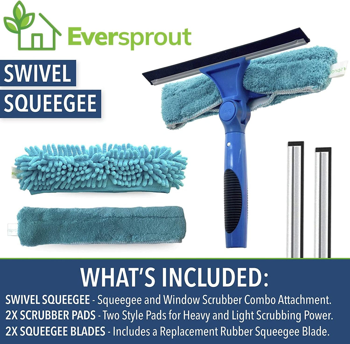 EVERSPROUT Swivel Squeegee & Microfiber Glass Window Scrubber, Light-Weight Window Cleaning Kit Without Extension Pole