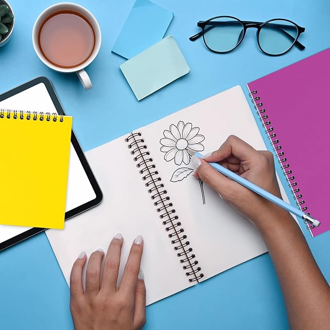 Blank Spiral Notebook, 6 Pack, 5.8 x 8.3, 120 Pages (60 Sheets), 100 GSM Unlined Drawing Notebooks, Assorted A5 Journals, No-Bleed, Sketching, Note Taking, Blank Journals for Office & School