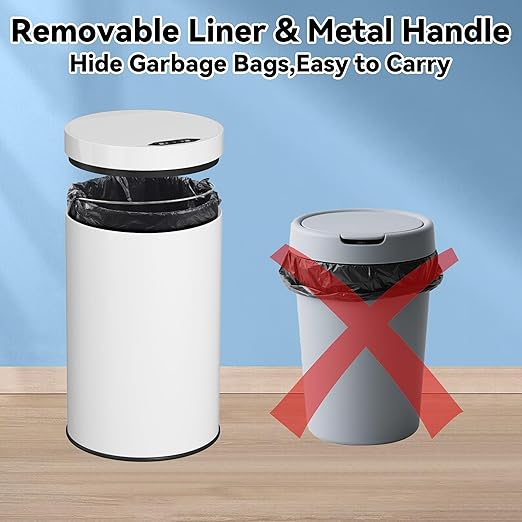 kaylowe Motion Sensor Bathroom Trash Can with Lid 4 Gallon Stainless Steel Garbage Cans Automatic Touchless Garbage Bin for Kitchen, Bedroom, Office, Living Room, White