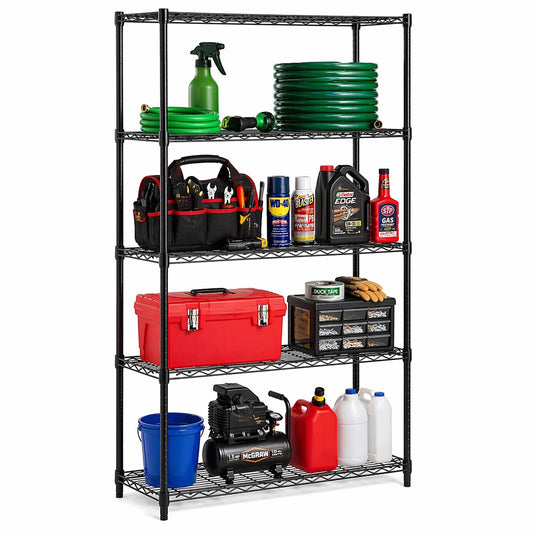 Honey-Can-Do 5-Tier Heavy-Duty Adjustable Shelves, Metal Storage Rack with 200-lb Shelf Capacity, Black, 14" W x 36" L x 72" H