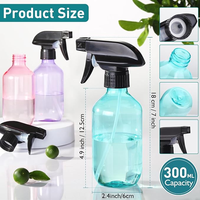 Empty Spray Bottles,10 oz Refillable Water Spray Bottle Adjustable Nozzle Mist/Stream Squirt Bottle for Hair Styling Watering Plants Cleaning Products