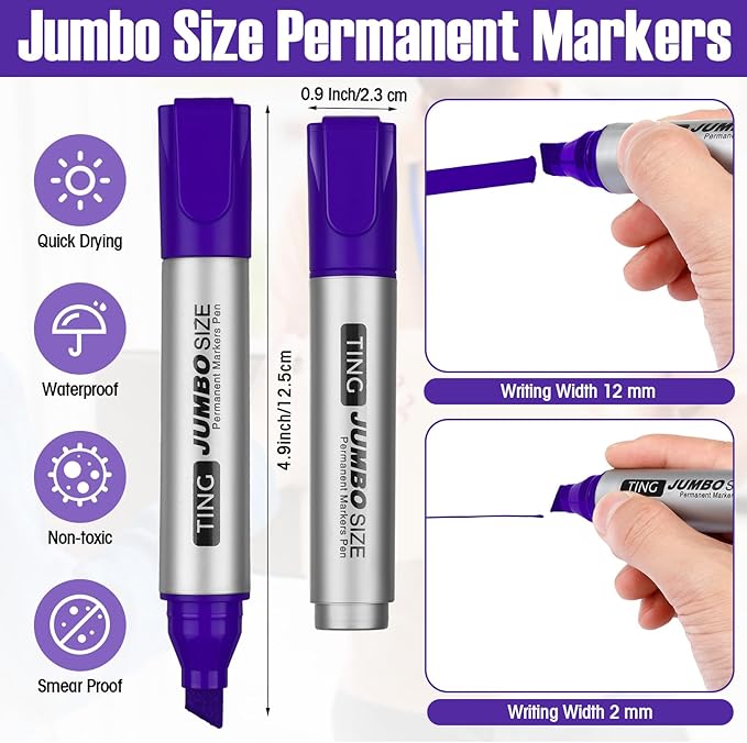 Fuutreo 10 Pack Jumbo Permanent Markers Bulk Large Chisel Tip Permanent Markers Quick Drying Waterproof Big Huge Poster Pens for Office, Logistics Company and More(Purple)