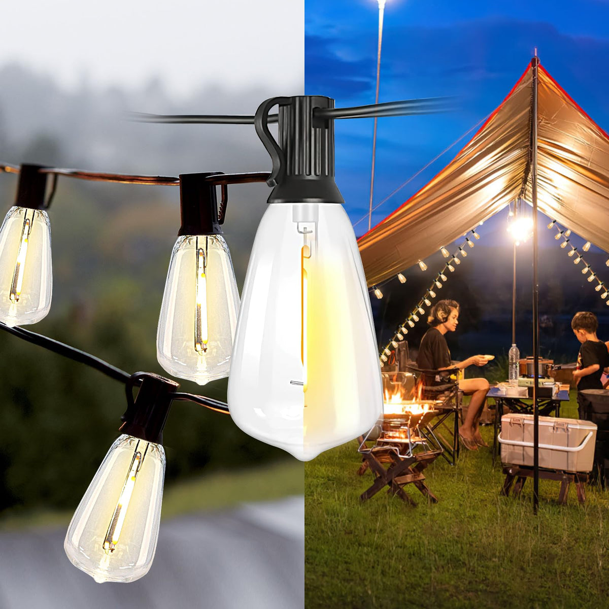 Bdrofn 100FT Solar String Lights Outdoor Waterproof, Solar Patio Lights with Remote Control & 30+2 Dimmable ST38 Edison Bulbs Shatterproof,Solar Powered String Lights for Outside Garden Backyard