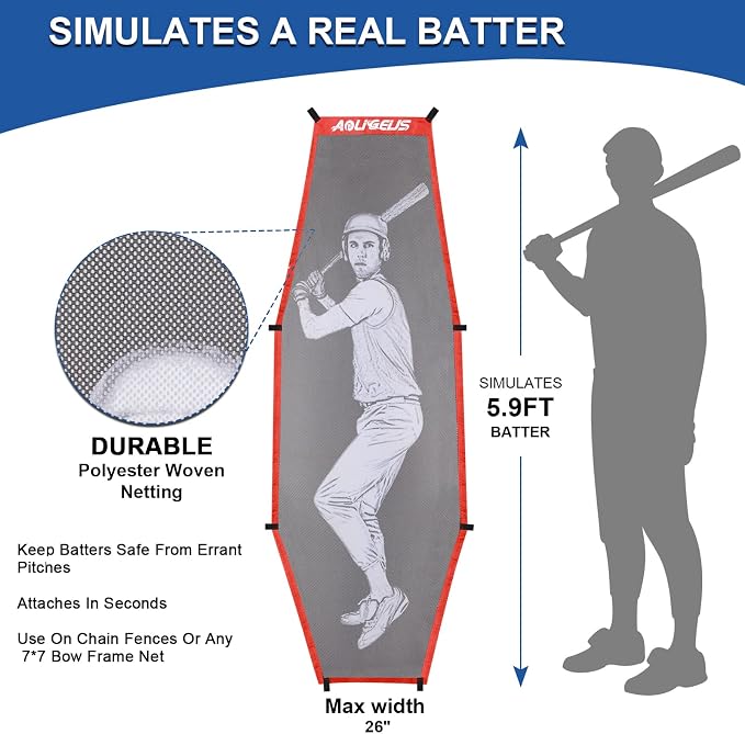 7'X7' Baseball Softball Practice Net,Pitching Net,Batting Net,with Baseball Tee,Bonus Strike Zone and Bow Frame,for Hitting,Pitching, Catching
