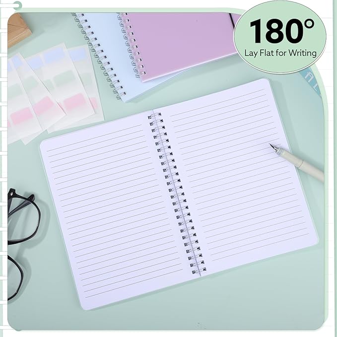 3 Pcs Spiral Notebook 5.9x8.3, 140 Pages Small Notebook for Women A5 College Ruled Journals Cute Notebooks with Large Pockets and Index Stickers for Home School Office Use（Purple, Green, Blue）