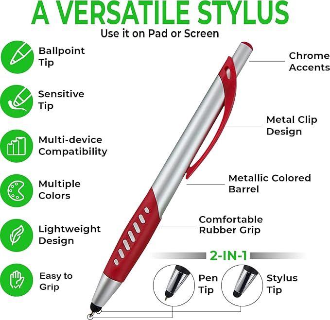 Personalized Pens With Custom Logo or Text-300 Pack Bulk-for Businesses, Parties, and Events, 2 in 1 Ballpoint Pen & Capacitive Stylus for Touchscreen Devices, Click Action, Black Ink, Dark Green