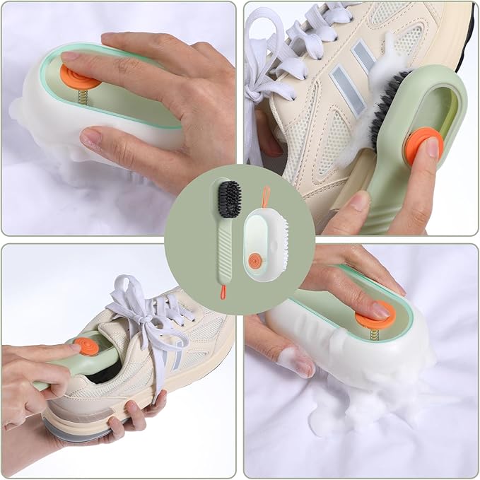 2Pcs Multifunctional Shoe Brush with Soap Dispenser Liquid Laundry Brush Liquid Adding Soft Fur Cleaning Brushes Scrub Brushes for Cleaning for Home Washing Bathroom Kitchen Shoe Cloth