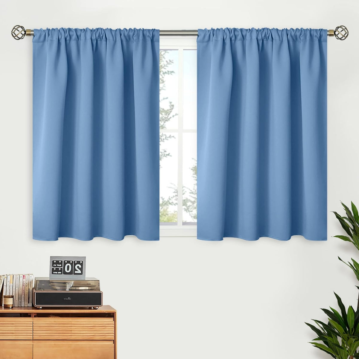 BGment Denim Blue Blackout Curtains 36 Inches Long for Kitchen Cafe Window - Short Length Thermal Insulated Drapes Darkening for Bathroom RV Window Privacy, 42 x 36 Inch, 2 Panels