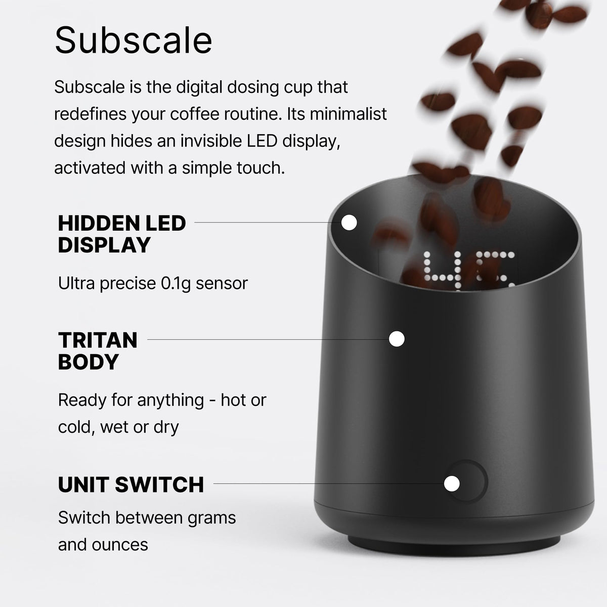 Subminimal Subscale Digital Dosing Cup with LED Display – Sleek & Precise Scale - Dosing & Brewing Accessories, Measures Coffee Grounds for Espresso - Black