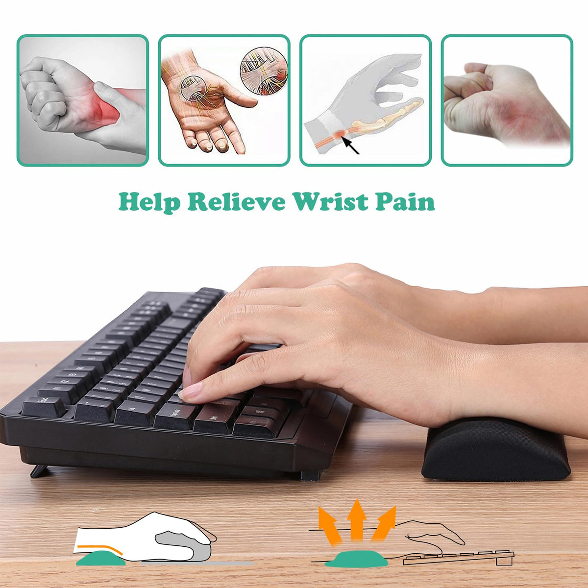 Keyboard Wrist Rest & Mouse Pad with Wrist Support Set, Memory Foam Ergonomic Wrist Pad for Computer Keyboard Laptop Wrist Rest, Arm Rest for Desk Accessories in Home Office School(Black)