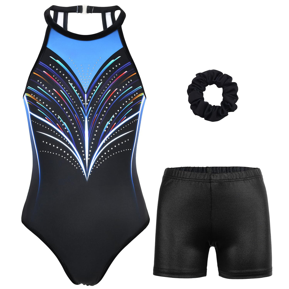 JOYSTREAM Gymnastics Leotards for Girls With Shorts Sparkly Ballet Dance Clasp Back Activewear Multi Fluorescence,6-7Years