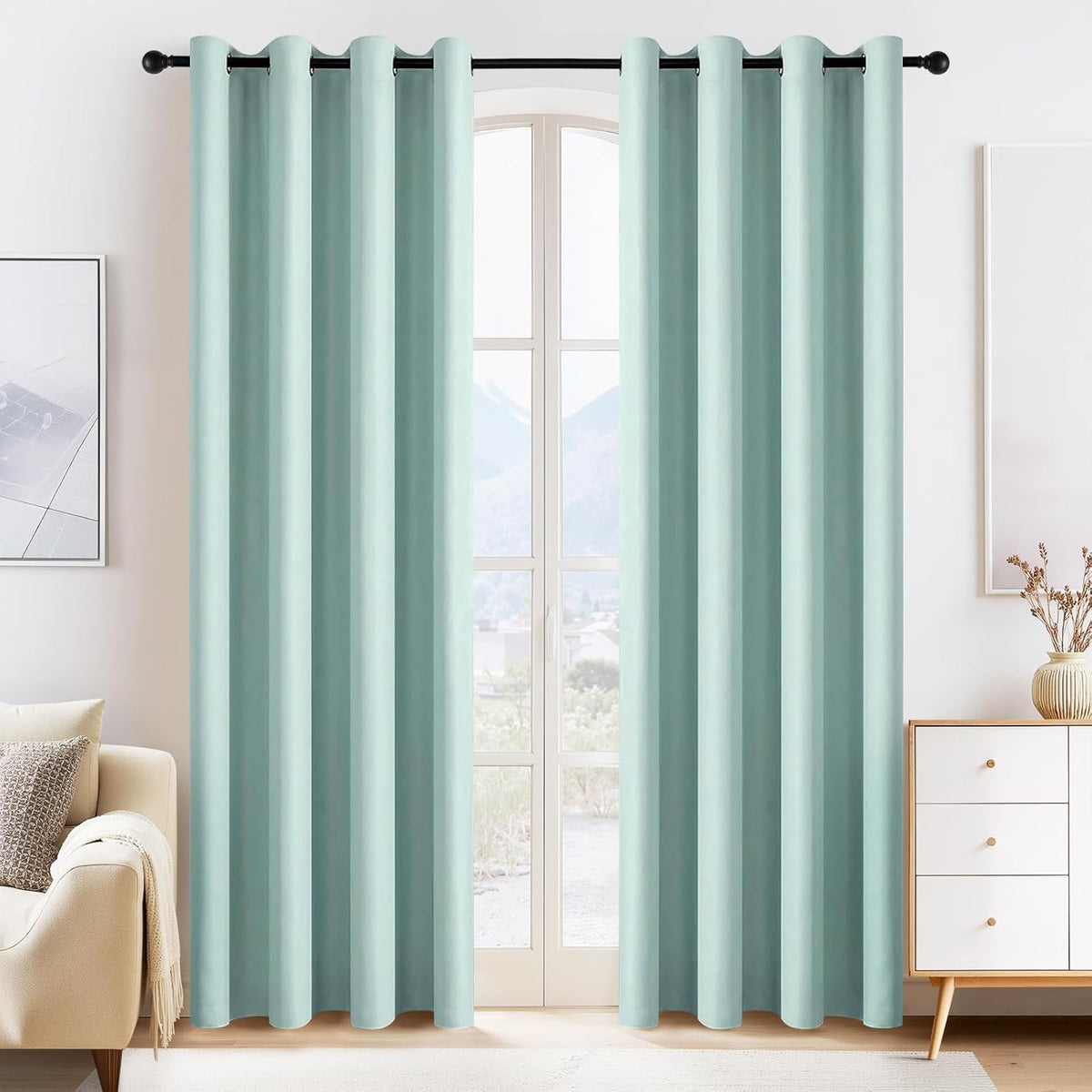 PONY DANCE Aqua Blackout Curtains 80 inch Long 2 Panels Set, Thermal Insulated Solid Grommet Closet Curtains for Bedroom Closet Door, Temporary Doorway Cover Room Divider Drapes, W 55" x L 80"