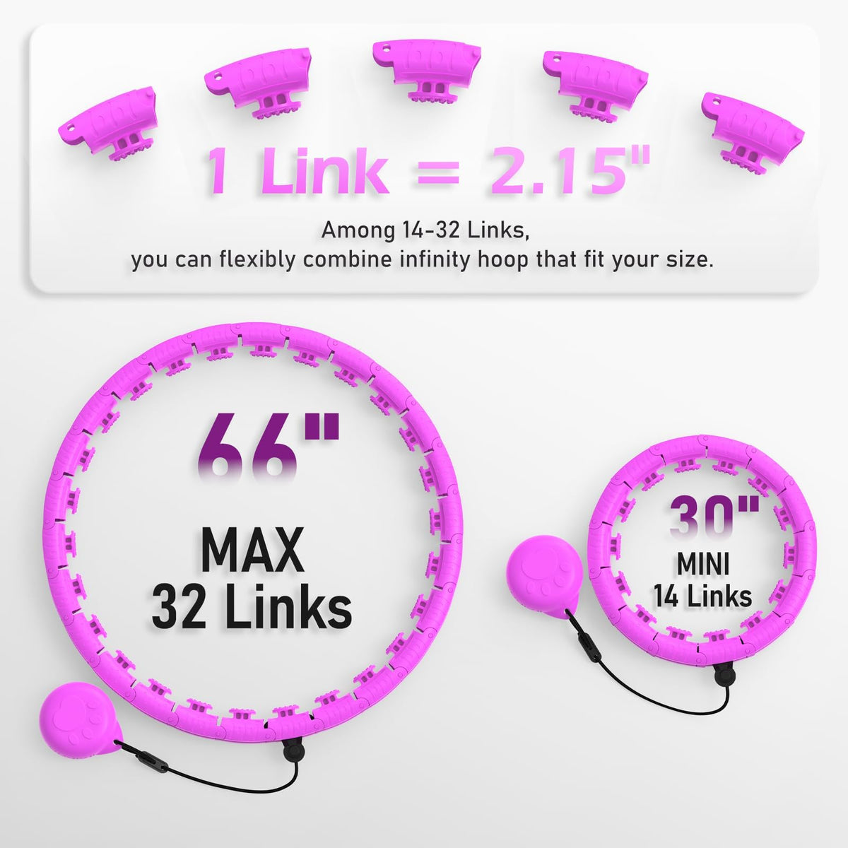 JLoibao Weighted Hula Circle with 32 Links(66 Inch), Sweet Weight Ball, for Adults Weight Loss, Infinity Fitness Hoop Plus Size, for Women Smart Exercise Equipment