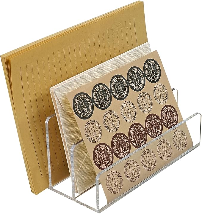 Acrylic Mail Sorter Desktop Organizer Holder,3 Compartments Laddered Clear Desk Letter Organizer Holders for Desk Bill Filling Envelope Holder Office, Home, School Desk Organization