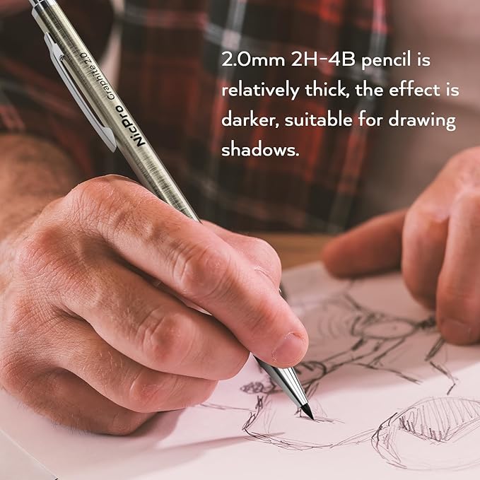 Nicpro 33PCS Metal Mechanical Pencil Set in Leather Case, Art Drafting Pencil 0.3, 0.5, 0.7, 0.9 mm, 2mm Lead Pencil Holders for Sketching Drawing With 18 Tube (6B 4B 2B HB 2H 4H Colors) Lead Refills