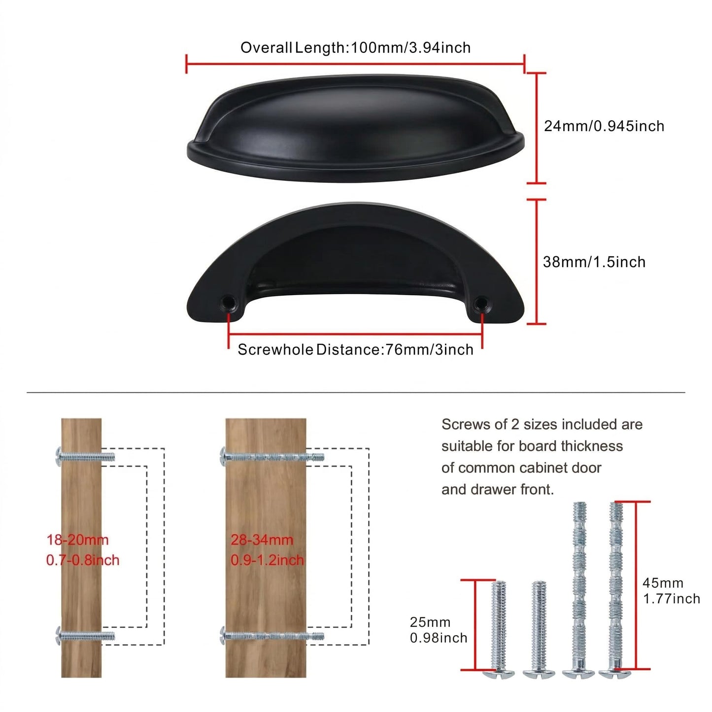 EAXINTA 10 Pack 3" Drawer Pulls Matte Black Cabinet Cup Pulls Kitchen Hardware Cabinet Handles Drawer Handles Knobs 3 inch Hole Center