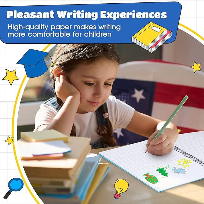 Henoyso 10 Pcs 100/50 Sheets Primary Composition Notebook K-2 Bulk Spiral Primary Journal Drawing Handwriting Practice for Kids Kindergarten 1st 2nd Back to School Supplies (Bright Color,100 Sheets)