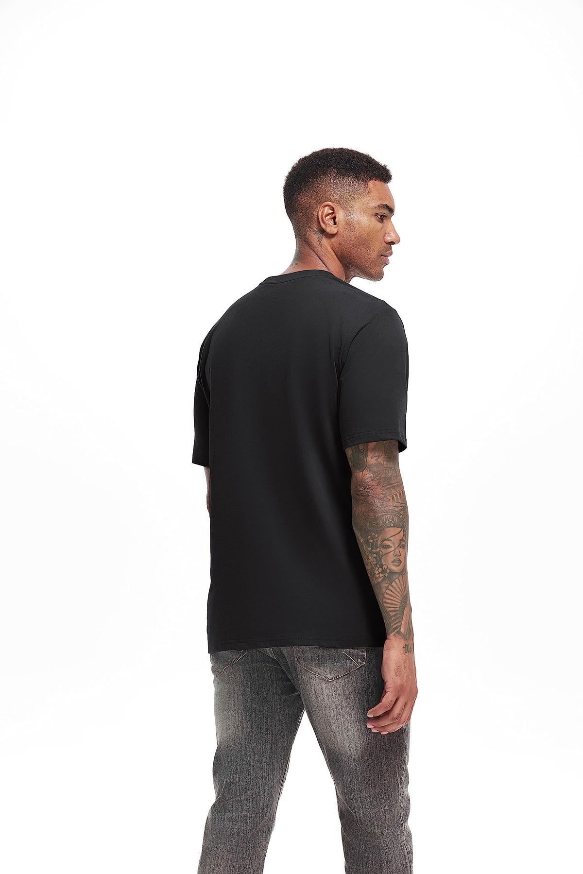 VEIISAR Men's Heavy Weight Crew Neck T-Shirt Mens Premium Cotton Tee Black L