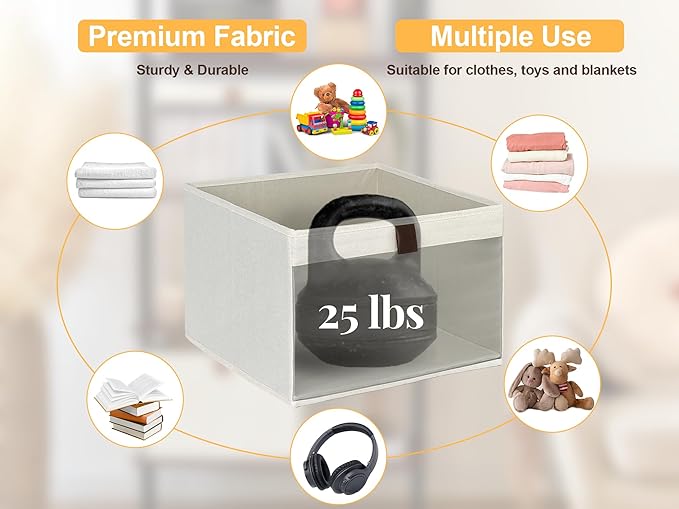 StorageWorks Closet Storage Bins, Large Storage Baskets with Clear Window and Handles, Foldable Fabric Organizer for Clothes, Shelves, Beige, 3 Pack