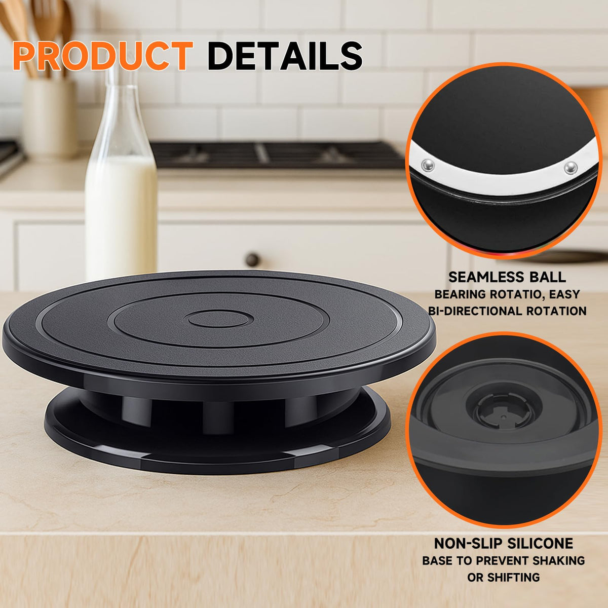11 Inch Rotate Turntable, Revolving Cake Turntable, Cake Spinner Stand for Decorating, Display,Bakin (Black)
