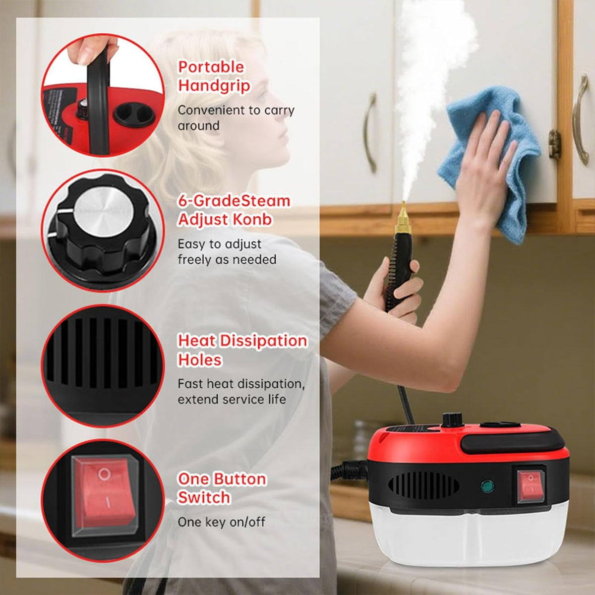 Handheld Steam Cleaner, 2500W Portable High Temp Bathroom Power Steamer Cleaning Machine High Pressure Steam Cleaner For Home Use Kitchen Grease Car Detailing