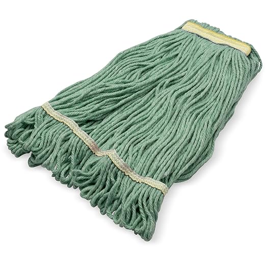 SPARTA Flo-Pac Acrylic Mop Head, Loop-Ended, Narrow Band with 1" Yellow Band for Organized Cleaning, Small, Green