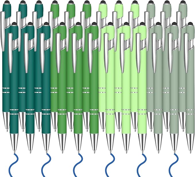 24 Pcs Blue Ink Ballpoint Pen with Stylus Tip 2 in 1 Ballpoint Pen 1.0 mm Blue Ink Metal Stylus Pen for Touch Screens Coworkers, Family, Colleagues, Office (Green)