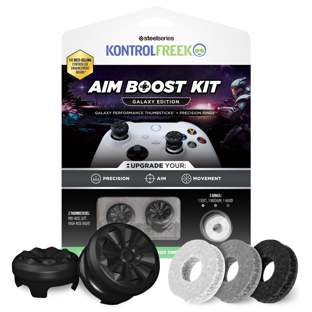 KontrolFreek Aim Boost Kit for Xbox One and Xbox Series X Controller | Includes Performance Thumbsticks and Precision Rings | Black Galaxy Edition